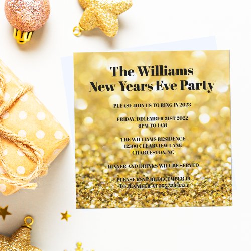 Chic Gold Glitter Glam 2024 New Years Eve Party Invitation