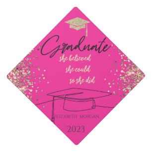 Chic Gold Glitter Graduate Cap,Confetti Pink Graduation Cap Topper