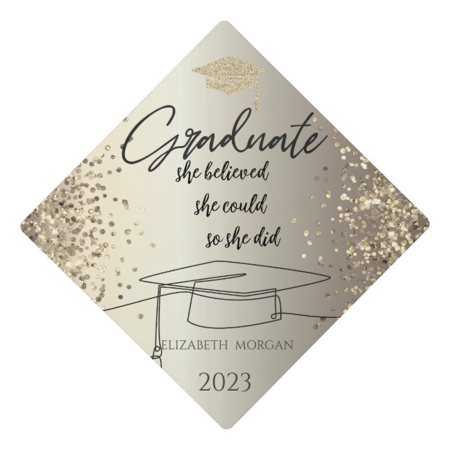 Chic Gold Glitter Graduate Cap,Dots Graduation Cap Topper (Front)