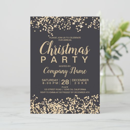 Chic gold glitter gray corporate Christmas party Invitation | Zazzle