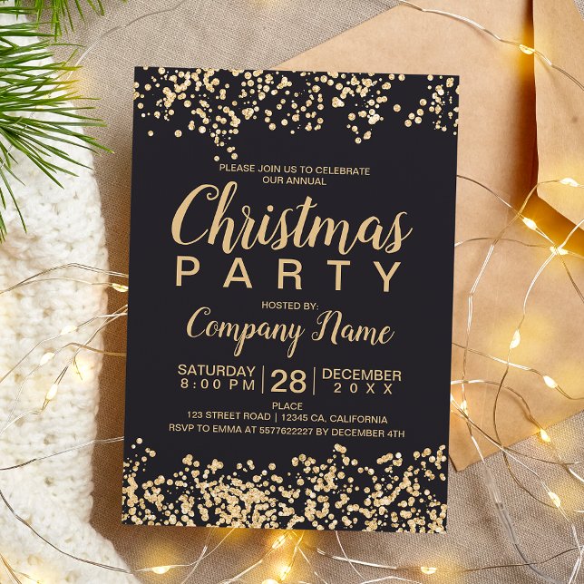 Chic gold glitter gray corporate Christmas party Invitation (Chic gold glitter gray corporate Christmas party Invitation)