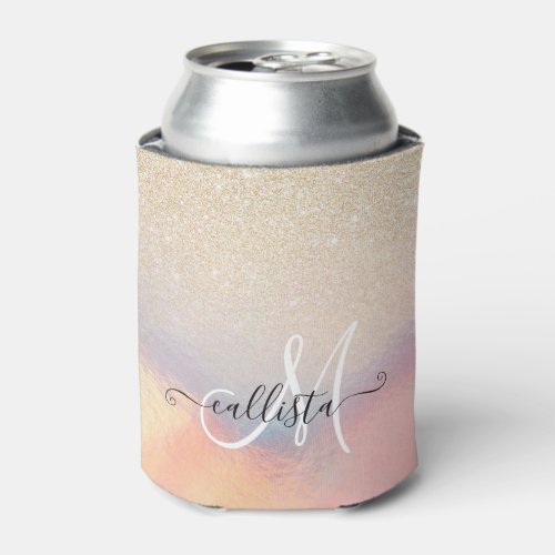 Chic Gold Glitter Iridescent Holographic Gradient Can Cooler