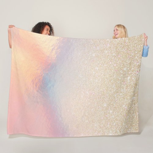 Chic Gold Glitter Iridescent Holographic Gradient Fleece Blanket