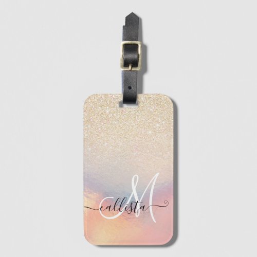 Chic Gold Glitter Iridescent Holographic Gradient Luggage Tag