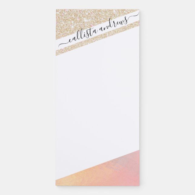 Chic Gold Glitter Iridescent Holographic Gradient Magnetic Notepad (Front)