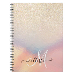 Chic Gold Glitter Iridescent Holographic Gradient Notebook