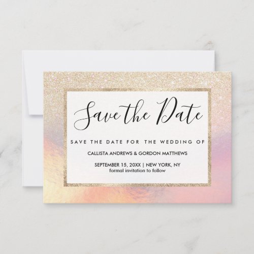 Chic Gold Glitter Iridescent Holographic Gradient Save The Date