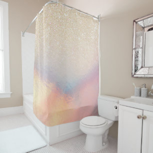 Chic Gold Glitter Iridescent Holographic Gradient Shower Curtain