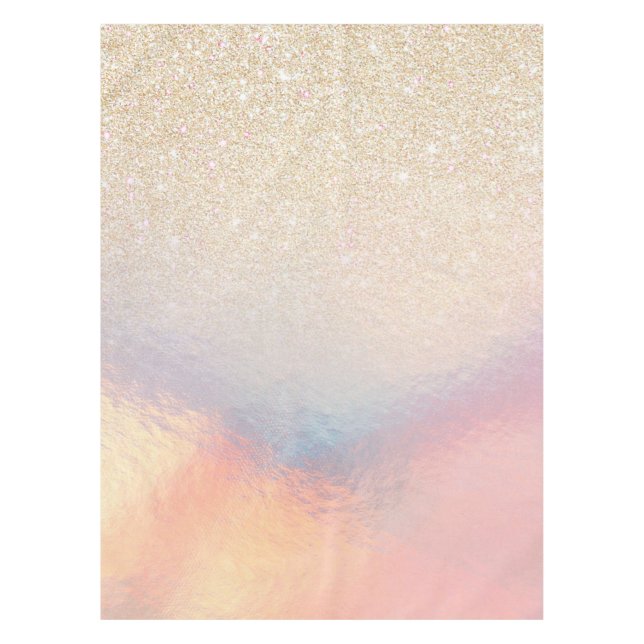 Chic Gold Glitter Iridescent Holographic Gradient Tablecloth (Front)