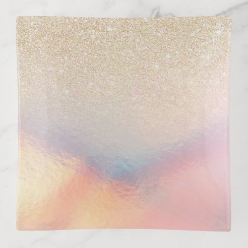 Chic Gold Glitter Iridescent Holographic Gradient Trinket Tray