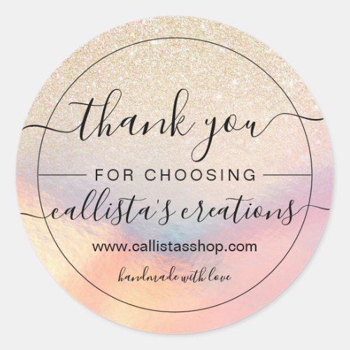 Chic Gold Glitter Iridescent Holographic Thank You Classic Round Sticker