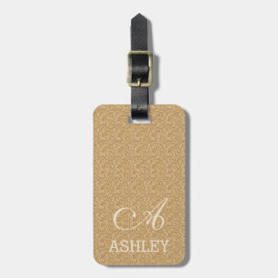 Chic Gold Glitter Ivory Custom Monogram Luggage Tag