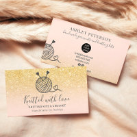 Chic gold glitter knitting crochet yarn handmade business card
