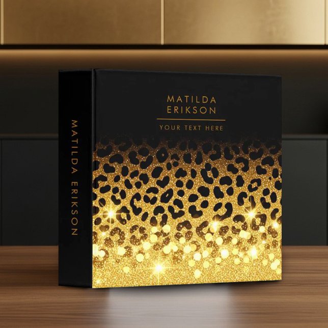 Chic Gold Glitter Leopard Print Pattern 3 Ring Binder (Creator Uploaded)