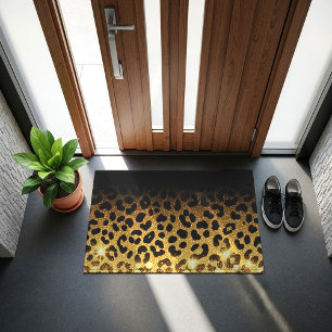 Chic Gold Glitter Leopard Print Pattern Doormat