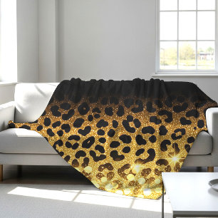 Chic Gold Glitter Leopard Print Pattern Fleece Blanket