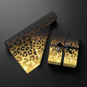 Chic Gold Glitter Leopard Print Pattern Wrapping Paper Sheets