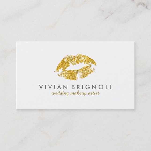 Chic Gold Glitter Lips Wedding Makeup Artis Business Card (Front)