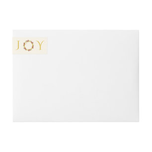 Chic Gold Glitter-look Christmas Joy Floral Wreath Wrap Around Label