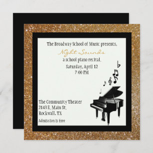 Chic Gold Glitter Look Piano Recital Invitation