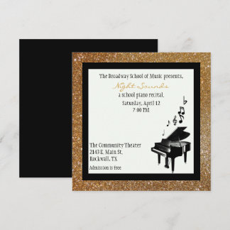 Chic Gold Glitter Look Piano Recital Invitation