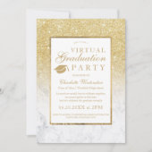 Chic gold glitter marble photos virtual Graduation Invitation (Front)