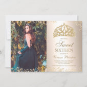 Chic gold glitter metallic photo tiara Sweet 16 Invitation (Front)