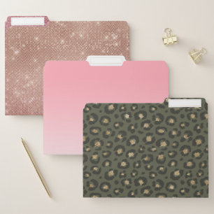 Chic Gold Glitter Military Green Leopard File Folder