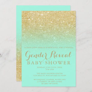Chic gold glitter mint modern gender reveal baby invitation