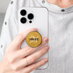 Chic gold glitter monogram name PopSocket