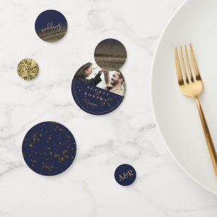 Chic Gold Glitter Navy Blue Photo Wedding Confetti