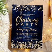 Chic gold glitter navy corporate Christmas party Invitation