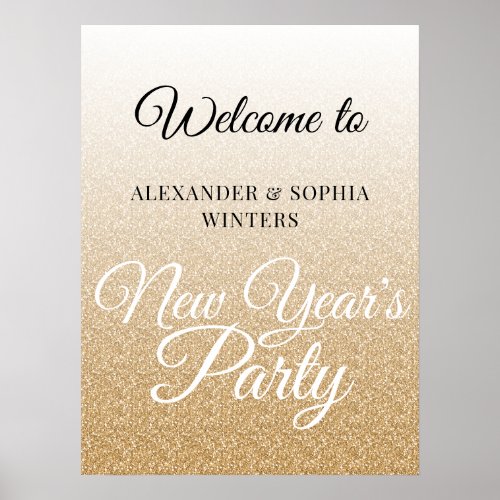 Chic Gold Glitter New Years Party Welcome Poster