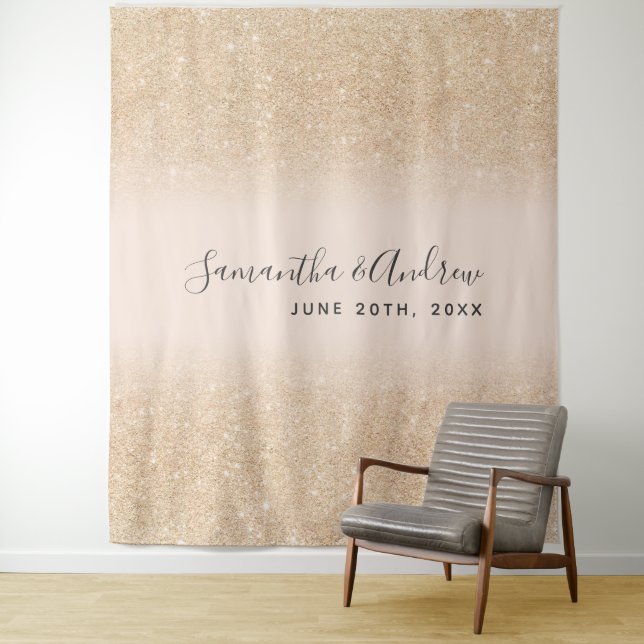 Chic gold glitter ombre blush wedding backdrop (In Situ)