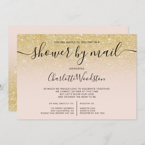 Chic gold glitter ombre cancelled shower by mail invitation
