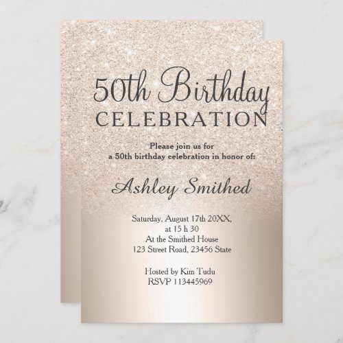 chic gold glitter ombre metallic  50th birthday invitation