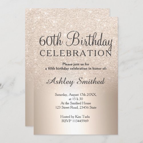 chic gold glitter ombre metallic 60th birthday invitation