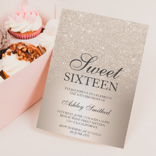 Chic gold glitter ombre metallic chic Sweet 16 Invitation