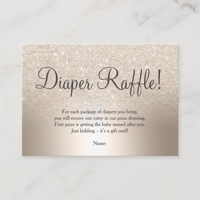 chic gold glitter ombre metallic diaper raffle enclosure card (Front)