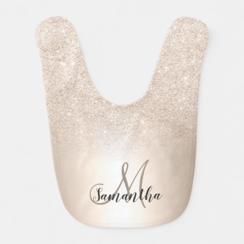 Chic gold glitter ombre metallic foil monogram baby bib