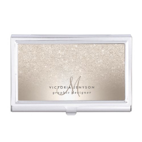 Chic gold glitter ombre metallic foil monogram business card case