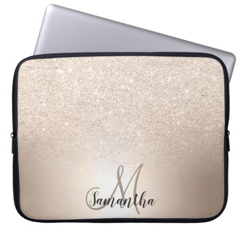 Chic gold glitter ombre metallic foil monogram laptop sleeve