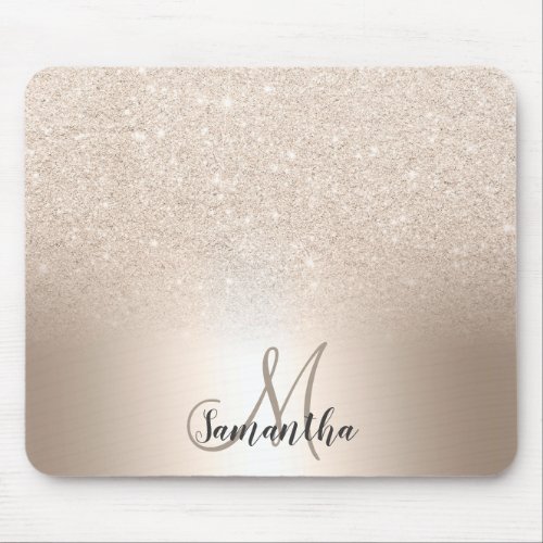 Chic gold glitter ombre metallic foil monogram mouse pad