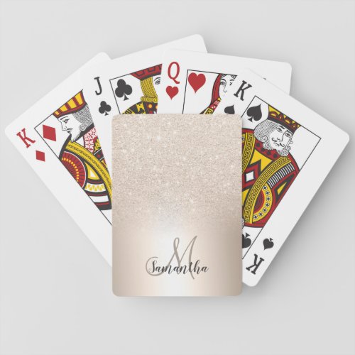 Chic gold glitter ombre metallic foil monogram poker cards