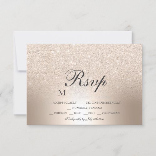 Chic gold glitter ombre metallic foil RSVP wedding