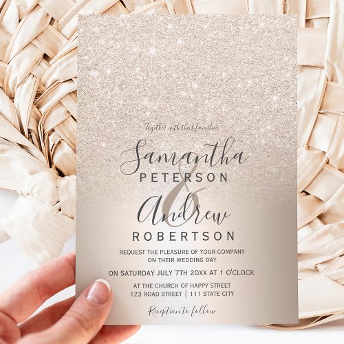 Chic gold glitter ombre metallic foil wedding invitation