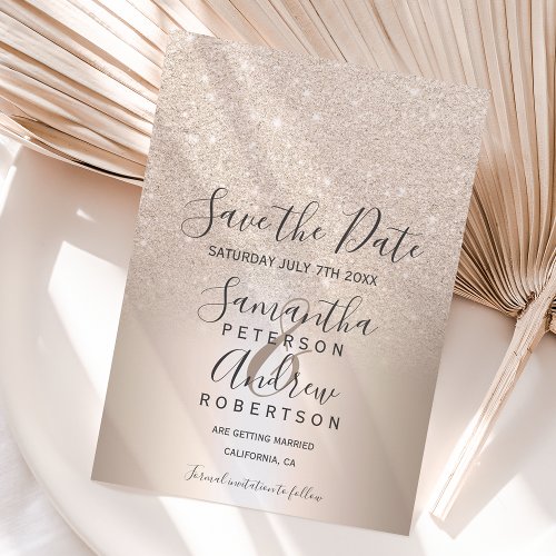 Chic gold glitter ombre metallic save the date announcement postcard