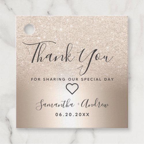 Chic gold glitter ombre metallic thank you wedding favor tags
