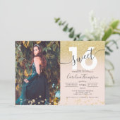 Chic gold glitter ombre photo blush Sweet 16 Invitation (Standing Front)