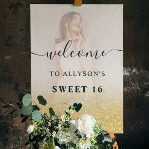 Chic gold glitter ombre photo Sweet 16 welcome Foam Board